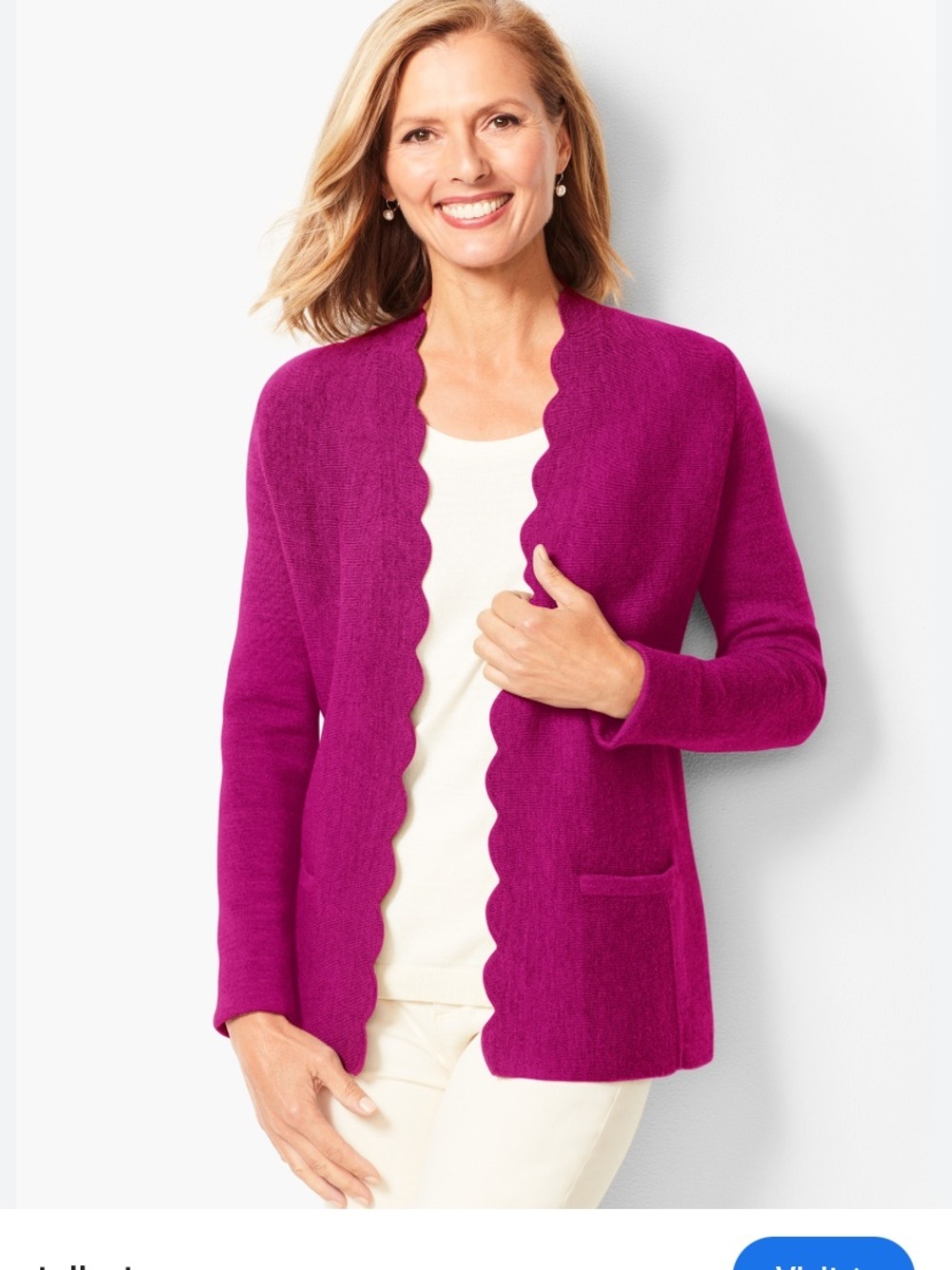 EUC TALBOTS MERINO SCALLOP-EDGE SWEATER JACKET